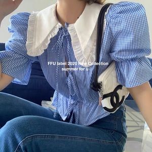 Blue frill collar shirt